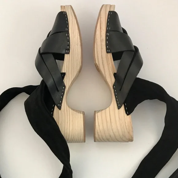 FREE PEOPLE Emmy Wrap Clog Black Ankle Wrap Sandal Women’s Size EU 37 - Picture 7 of 16